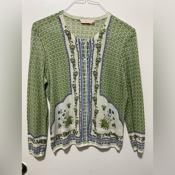 Tory Burch Green Patterned Cardigan - as is - Picture 1 of 4